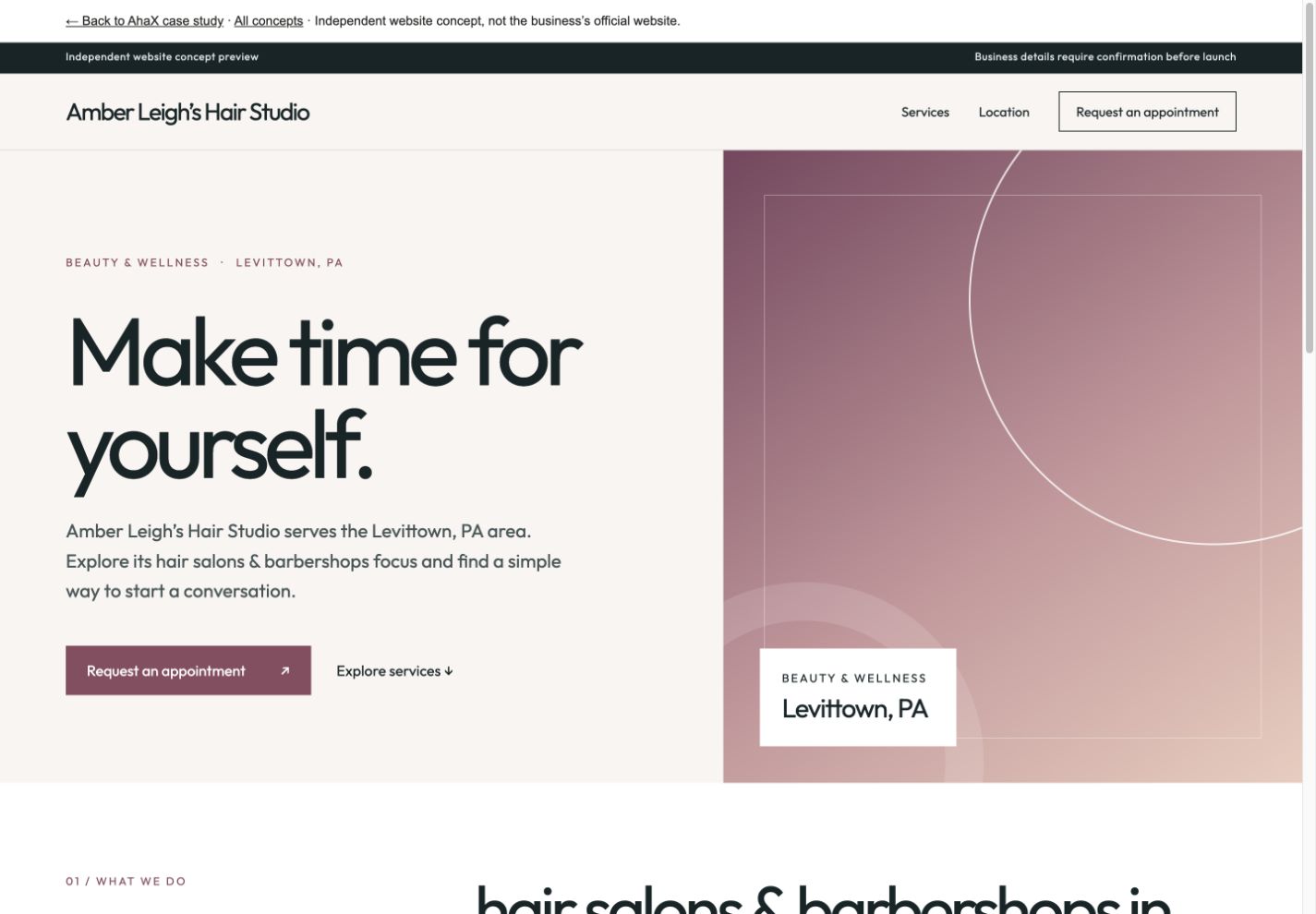 Amber Leigh’s Hair Studio actual website concept screenshot