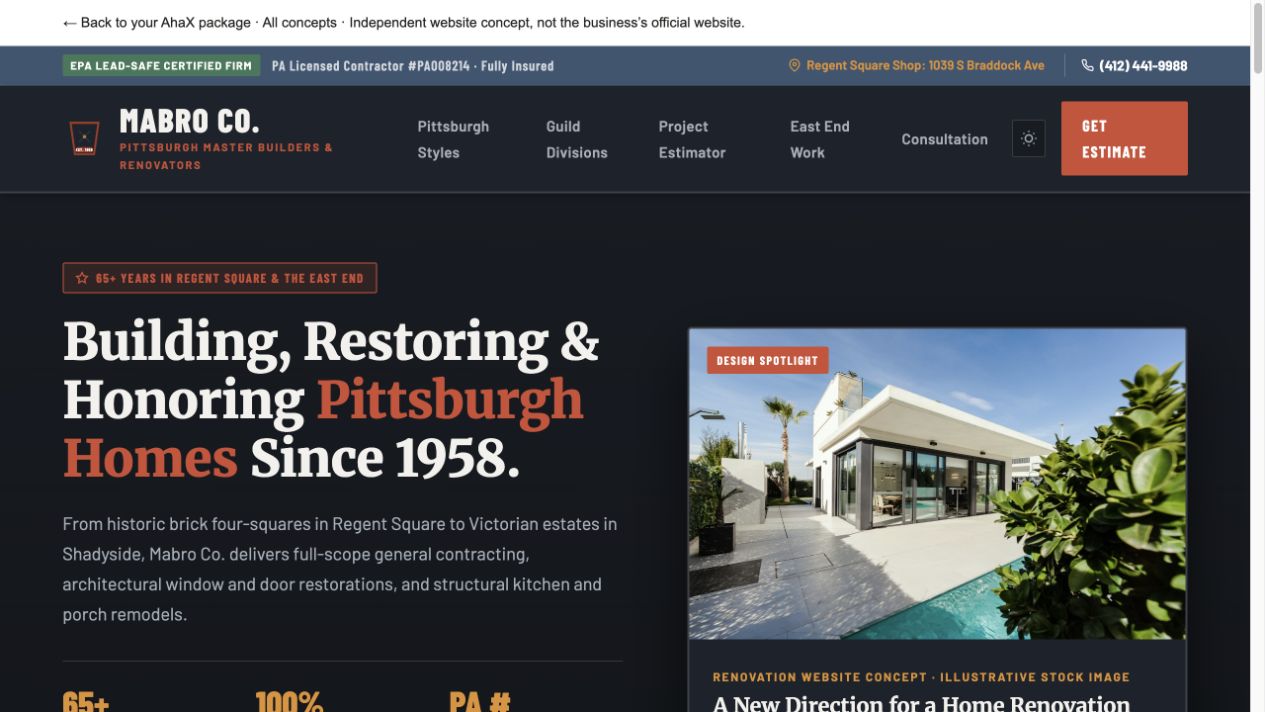 Mabro Co actual website concept screenshot