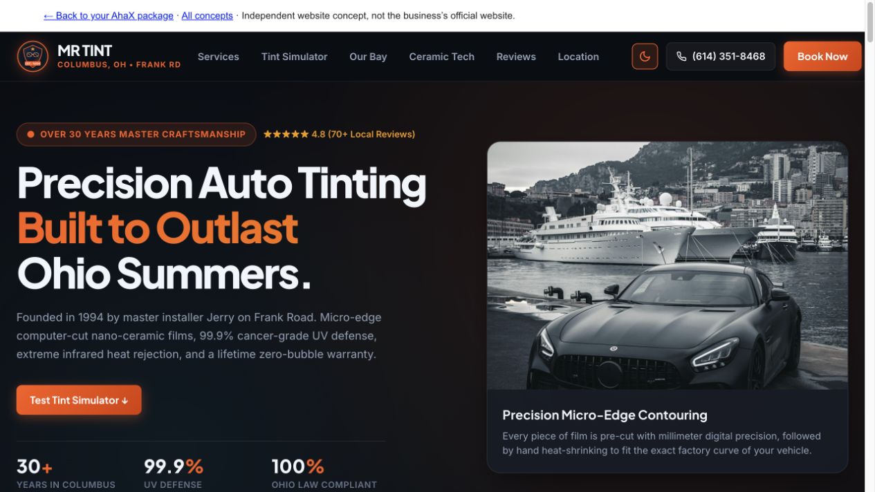 Mr Tint actual website concept screenshot