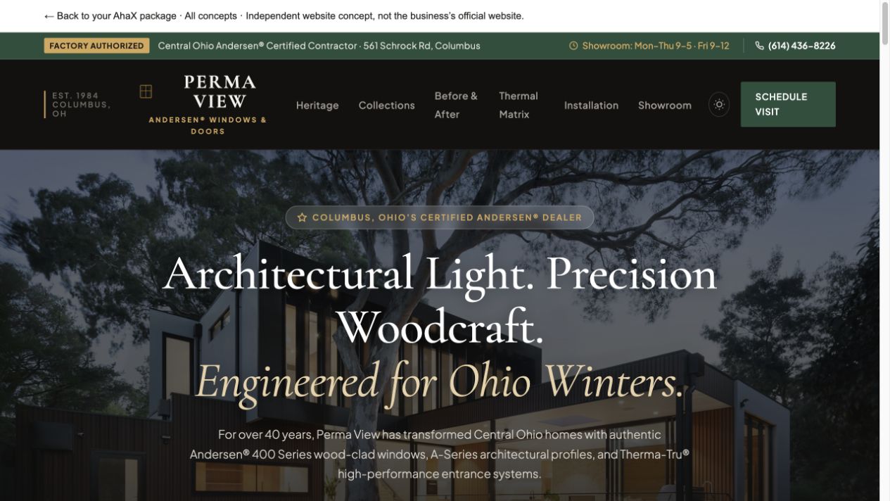 Perma View Andersen Windows and Doors actual website concept screenshot
