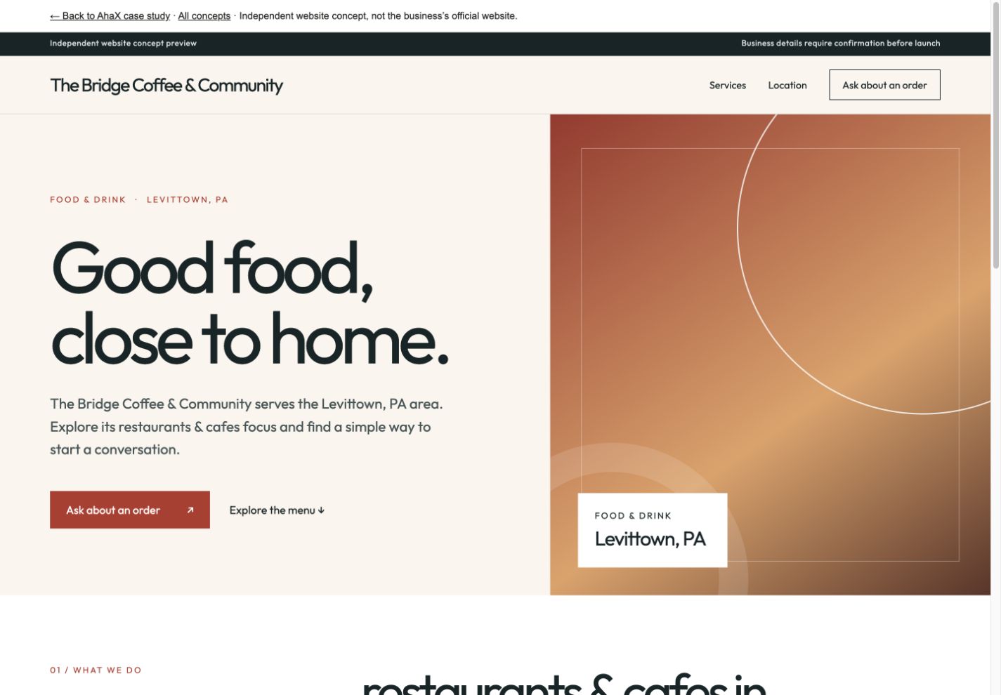 The Bridge Coffee & Community actual website concept screenshot