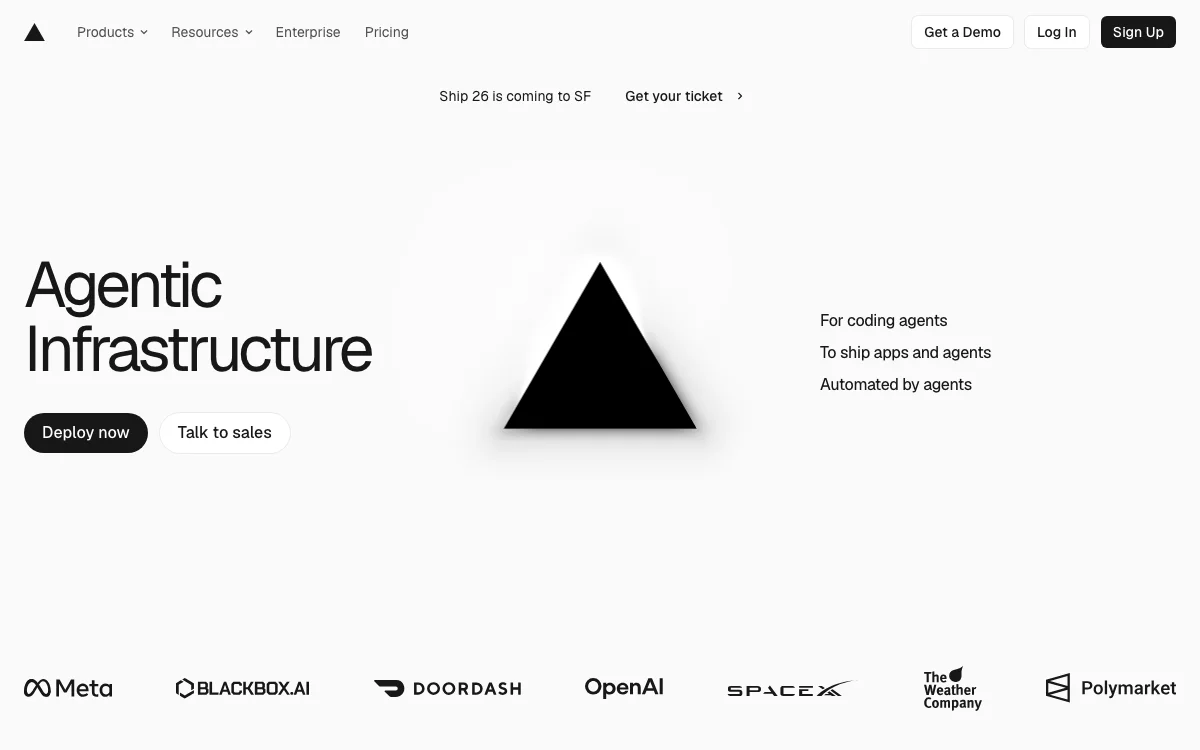 Vercel official website, shown as an external design reference