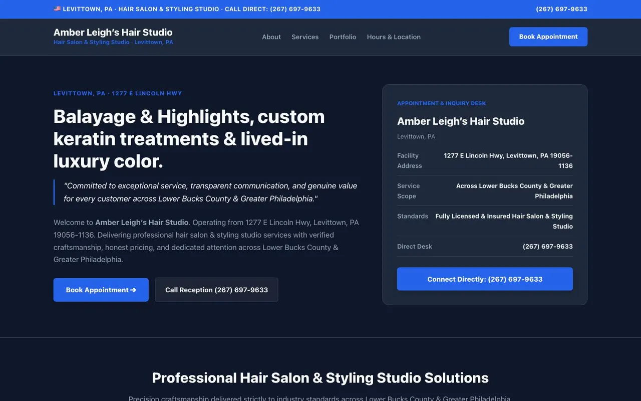 Amber Leigh’s Hair Studio actual website concept screenshot