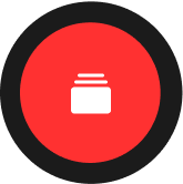 a red circle with a white square in the center