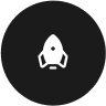 a white rocket in a black circle