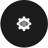 a black circle with white icons
