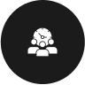 a black circle with white icons