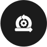 a black circle with white icons