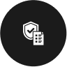 a black circle with white icons