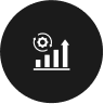 a black circle with white icons