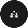 a black circle with white icons