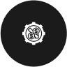 a black circle with white logo